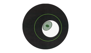 Apple Art S004: nested white and green circles spiraling within a black disc