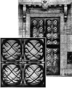 Cast aluminum library door panels bearing the double-L emblem
